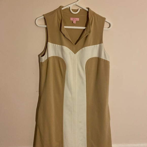 Lilly Pulitzer Tan & Ivory Color Block Ponte Knit Sleeveless Shift Dress Size 4 - Picture 1 of 8